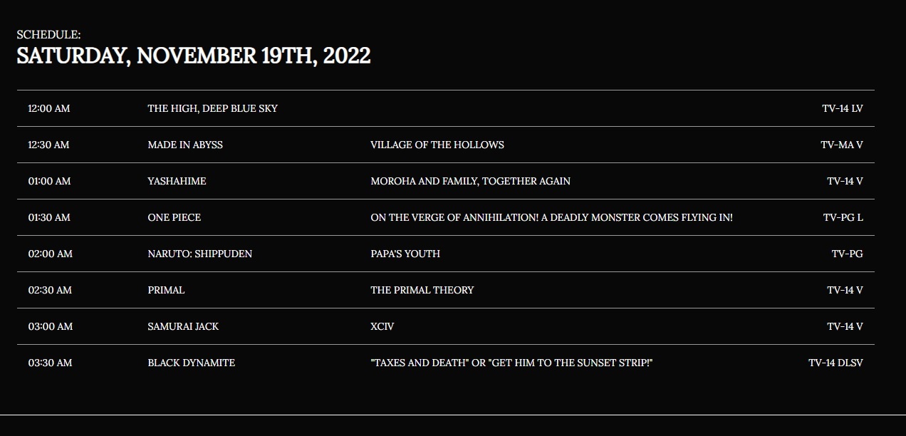 Toonami Schedule 2024 - Paige Barbabra